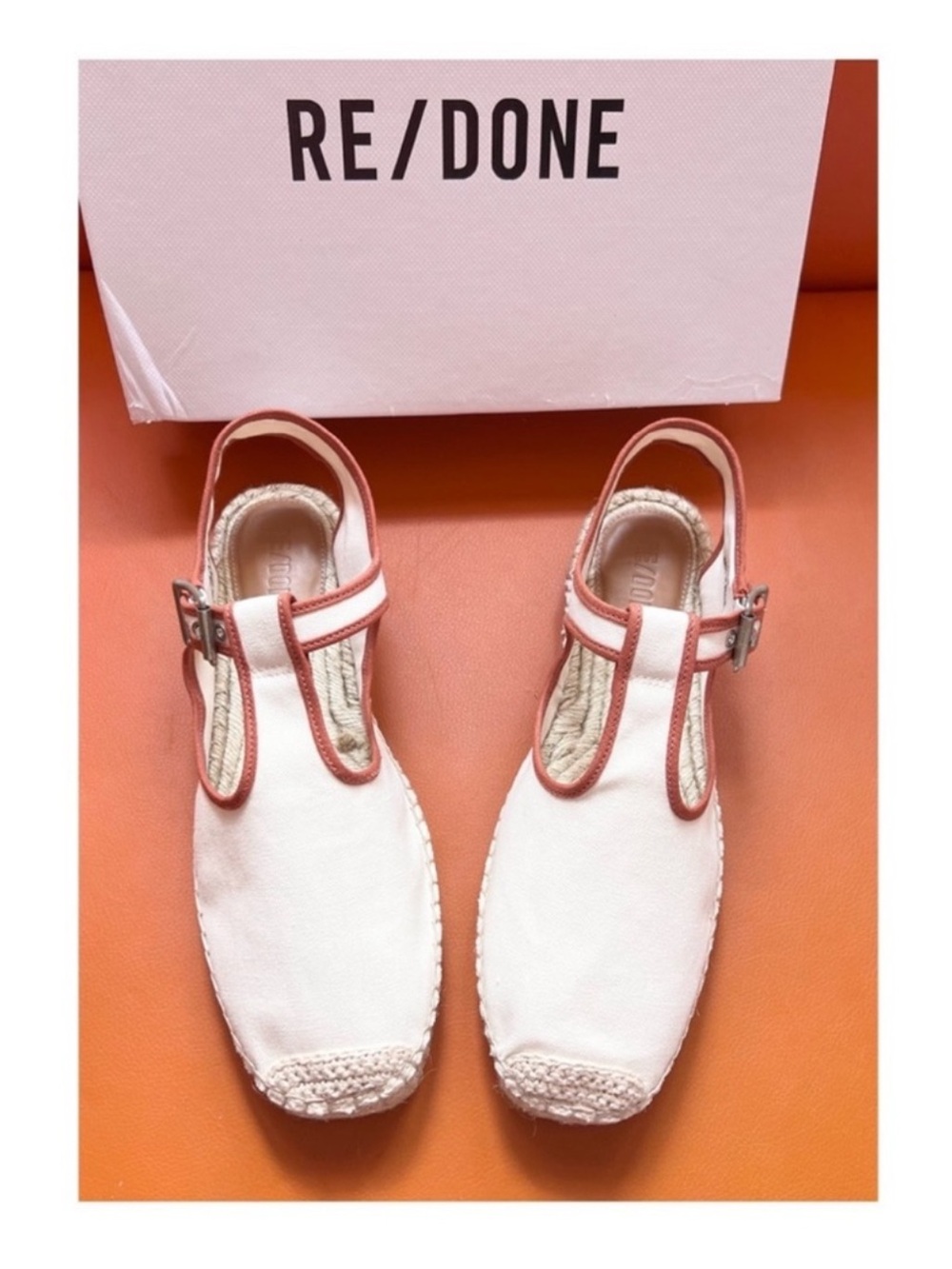 New! REDONE Re/Done 70s T Strap Retro Vintage Inspired Jute Espadrille Sandals